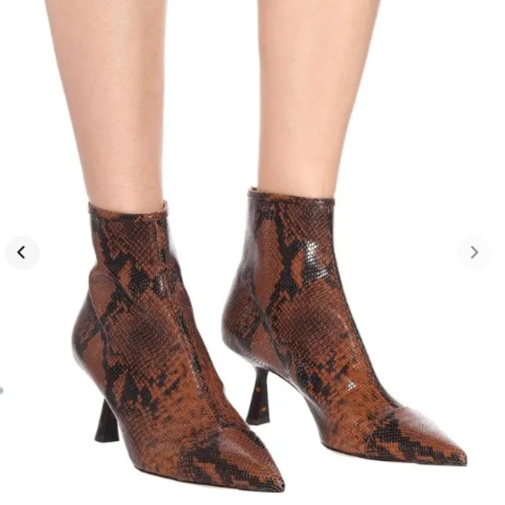 NewJimmy Choo Kix 65 Cuoio Pointed Toe Snake Print Leather Boots Size 36.5